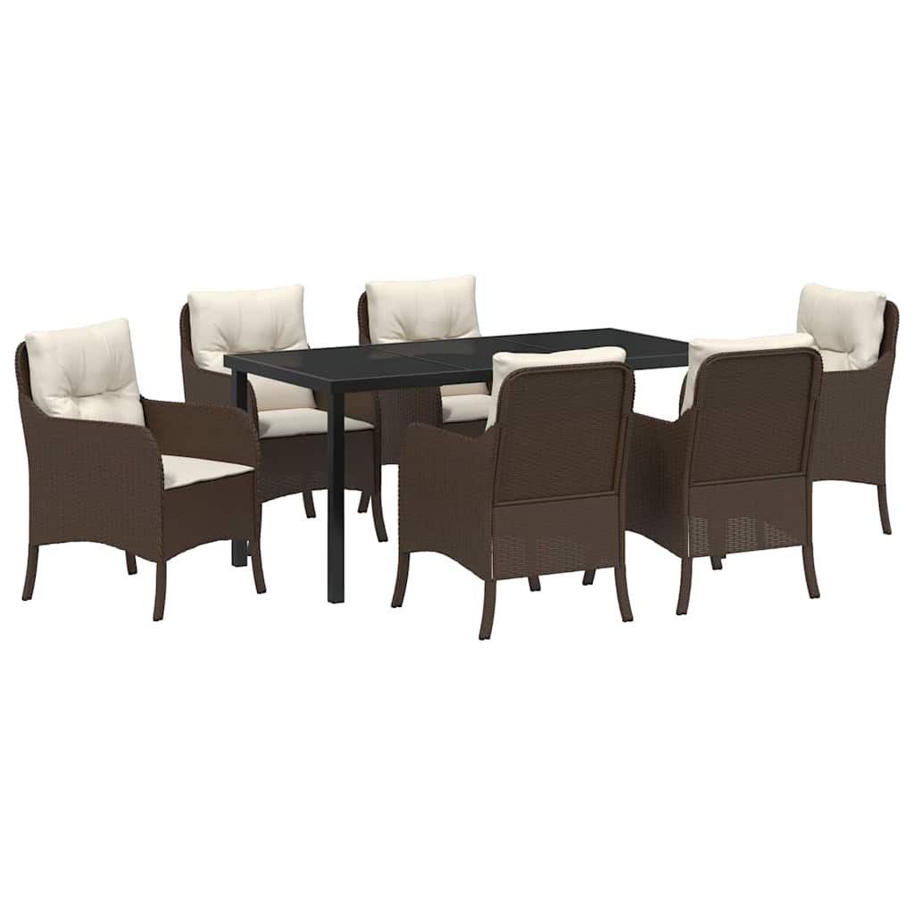 Have Spisebordssæt med pude 7 pcs Brun polyrattan