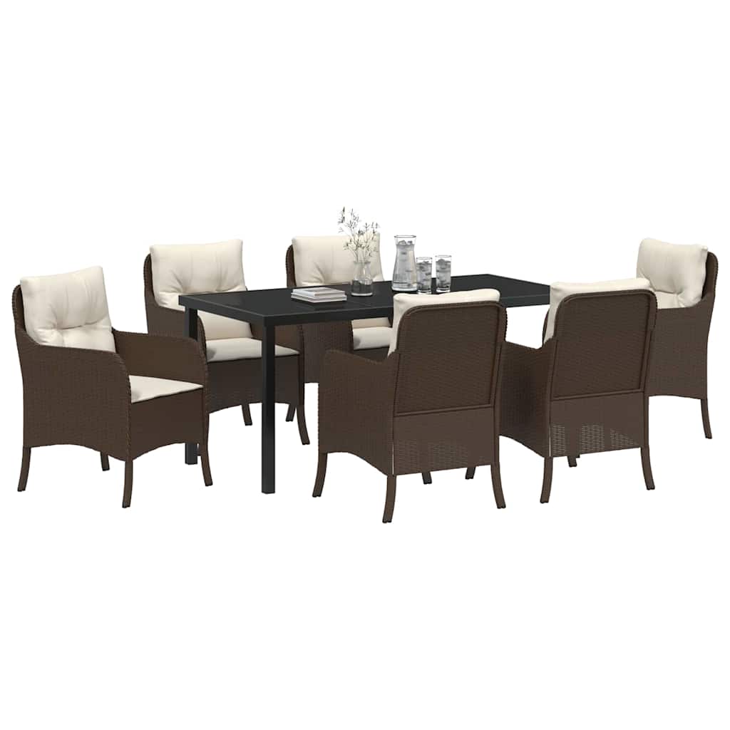 Have Spisebordssæt med pude 7 pcs Brun polyrattan