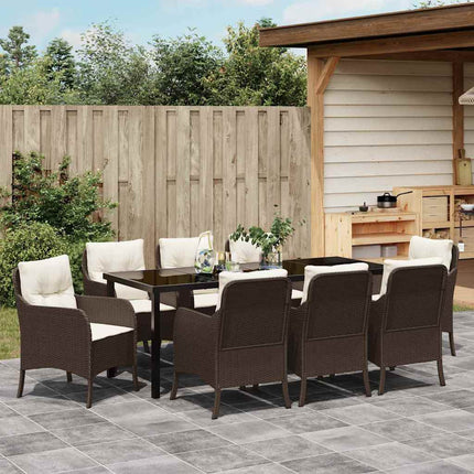 Have Spisebordssæt med pude 9 pcs Brun polyrattan