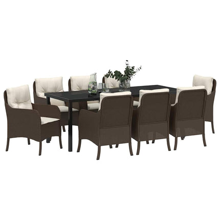 Have Spisebordssæt med pude 9 pcs Brun polyrattan