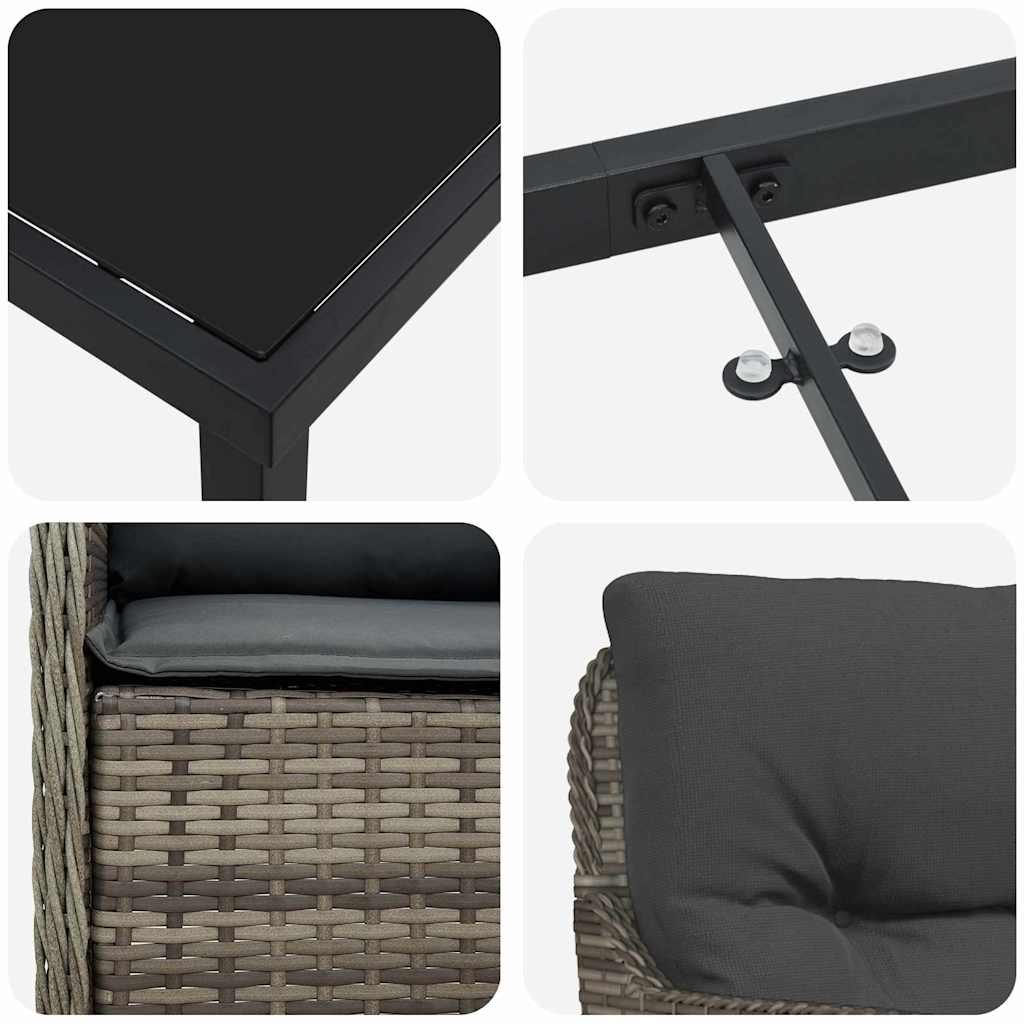 Have Spisebordssæt med pude 7 pcs Grå polyrattan