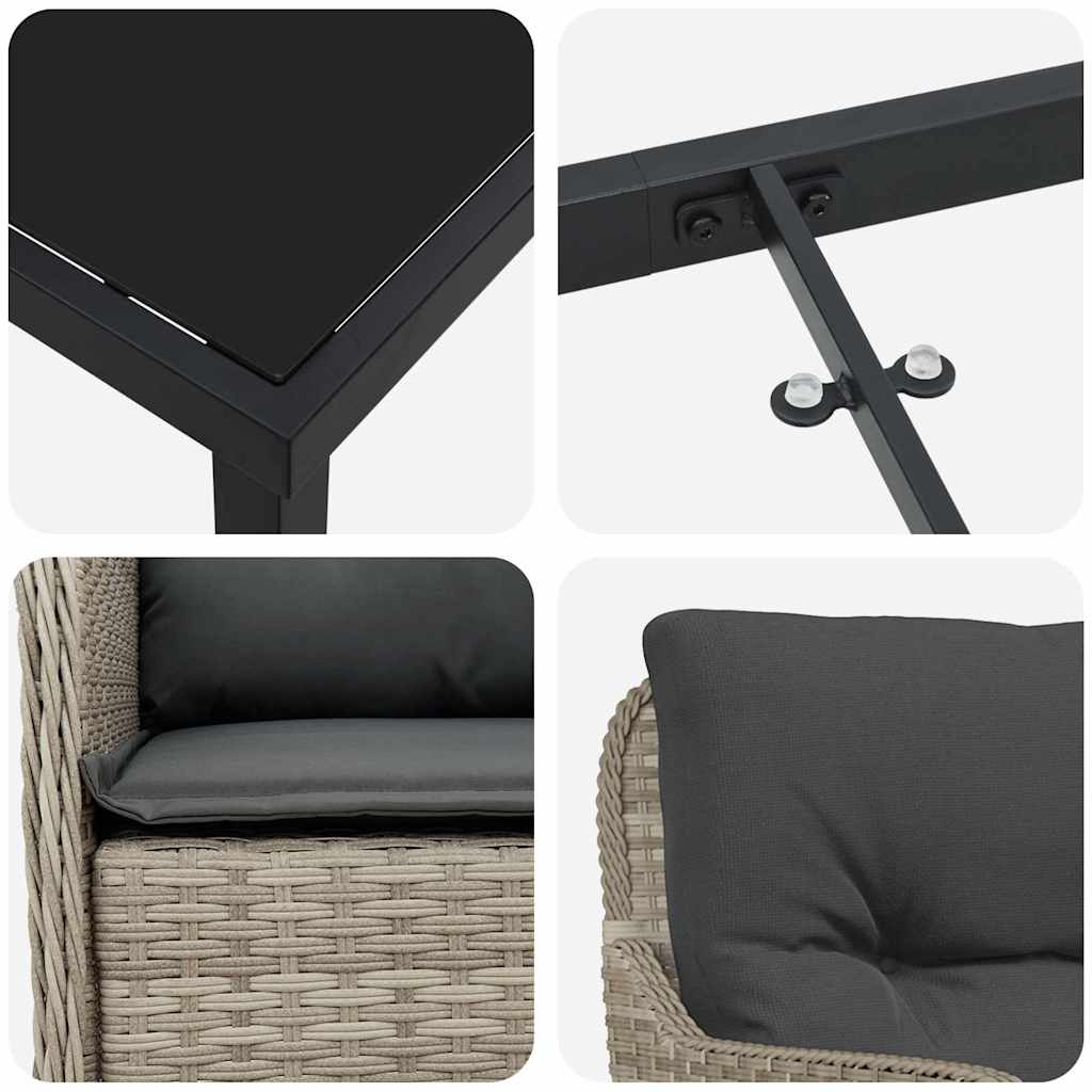 Have Spisebordssæt med pude 7 pcs Lysegrå polyrattan
