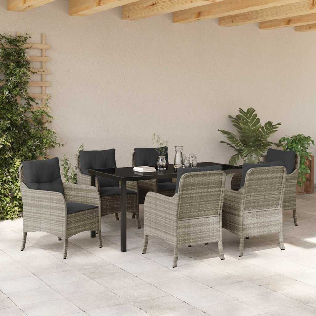 Have Spisebordssæt med pude 7 pcs Lysegrå polyrattan