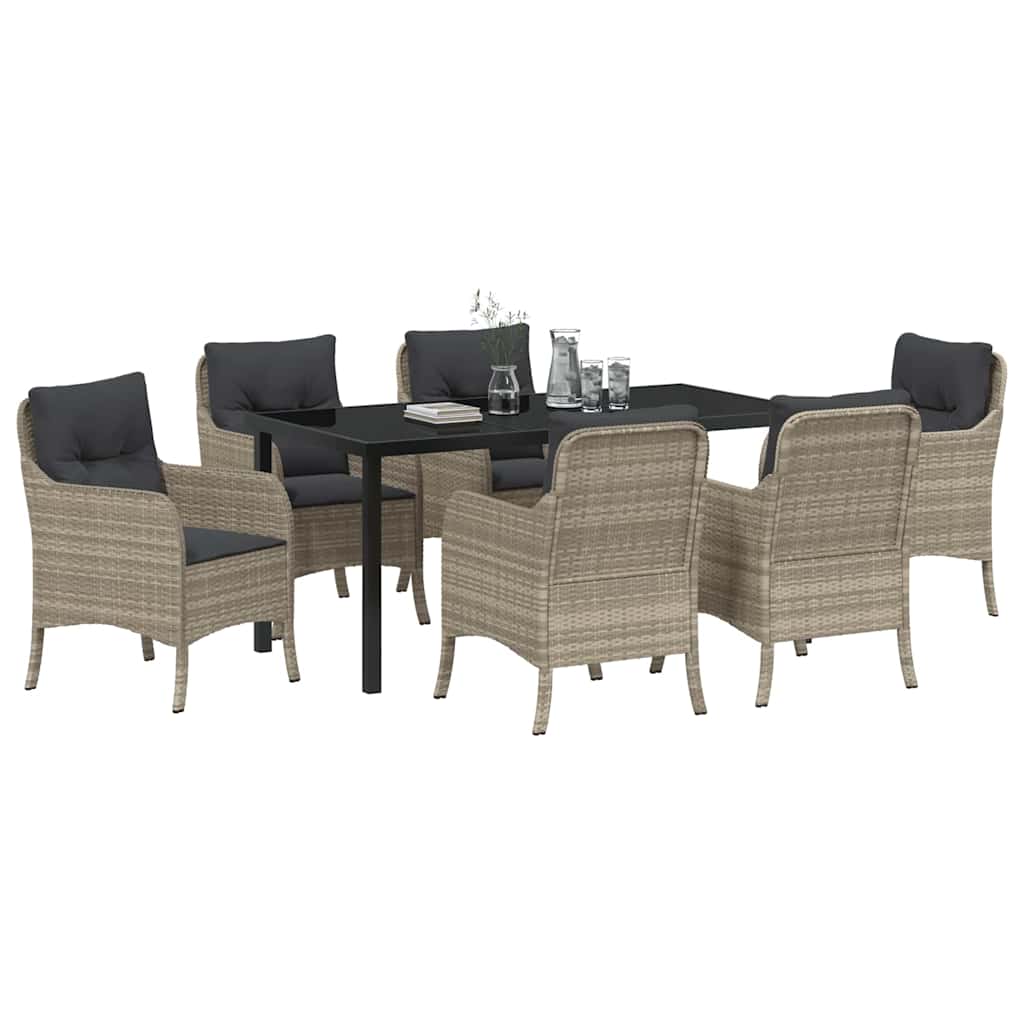 Have Spisebordssæt med pude 7 pcs Lysegrå polyrattan