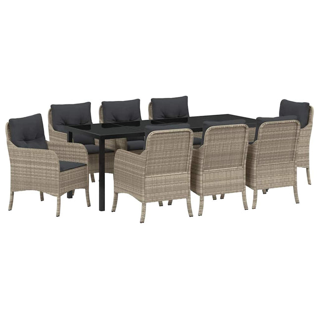 Have Spisebordssæt 9 stk. Lysegrå polyrattan
