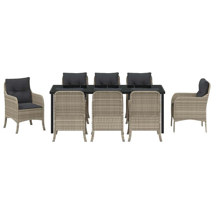 Have Spisebordssæt med pude 9 pcs Lysegrå polyrattan