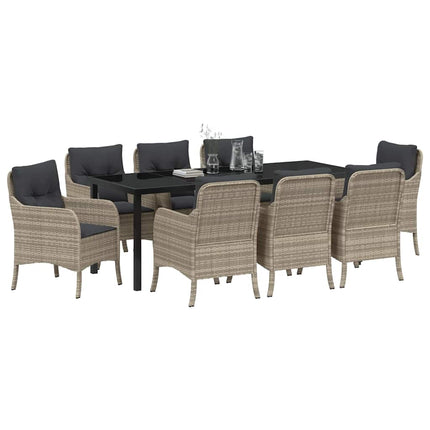 Have Spisebordssæt med pude 9 pcs Lysegrå polyrattan