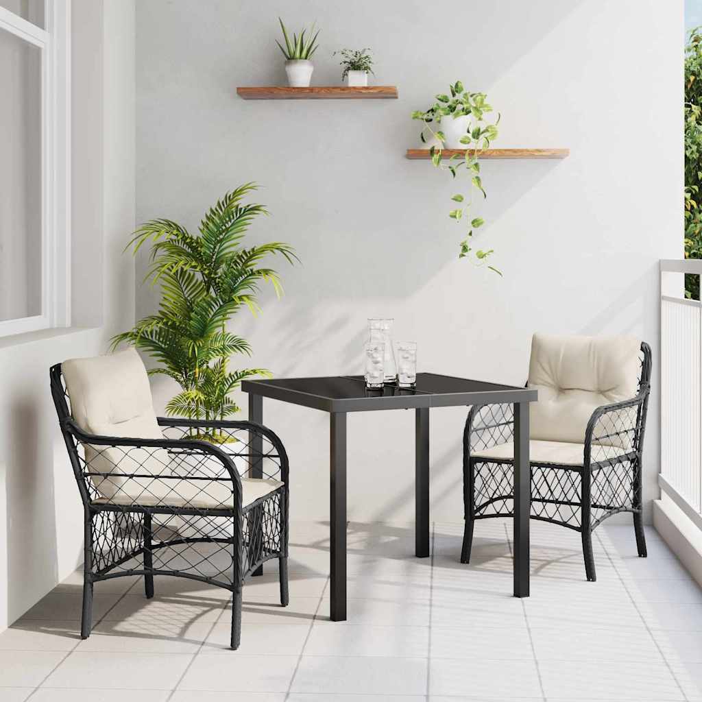 Have Spisebordssæt med pude 3 pcs Sort polyrattan