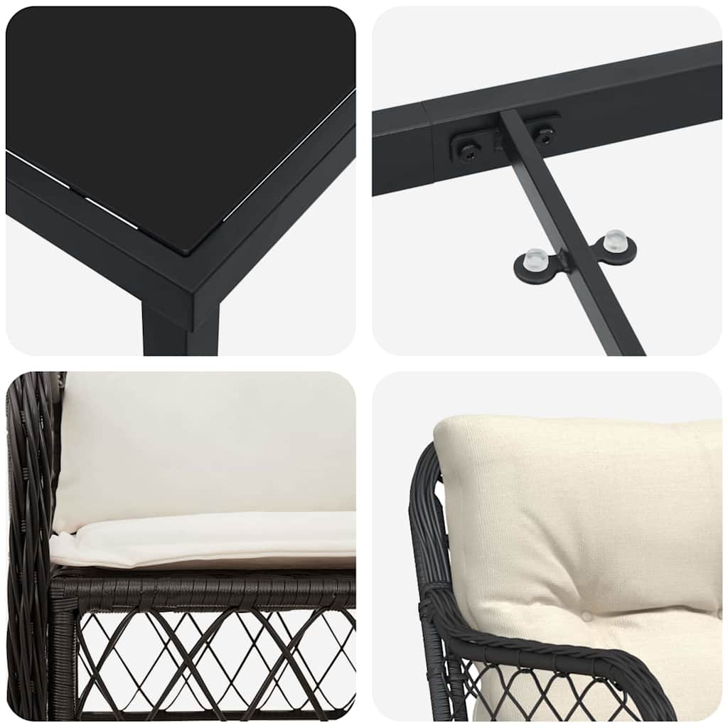 Have Spisebordssæt med pude 5 pcs Sort polyrattan
