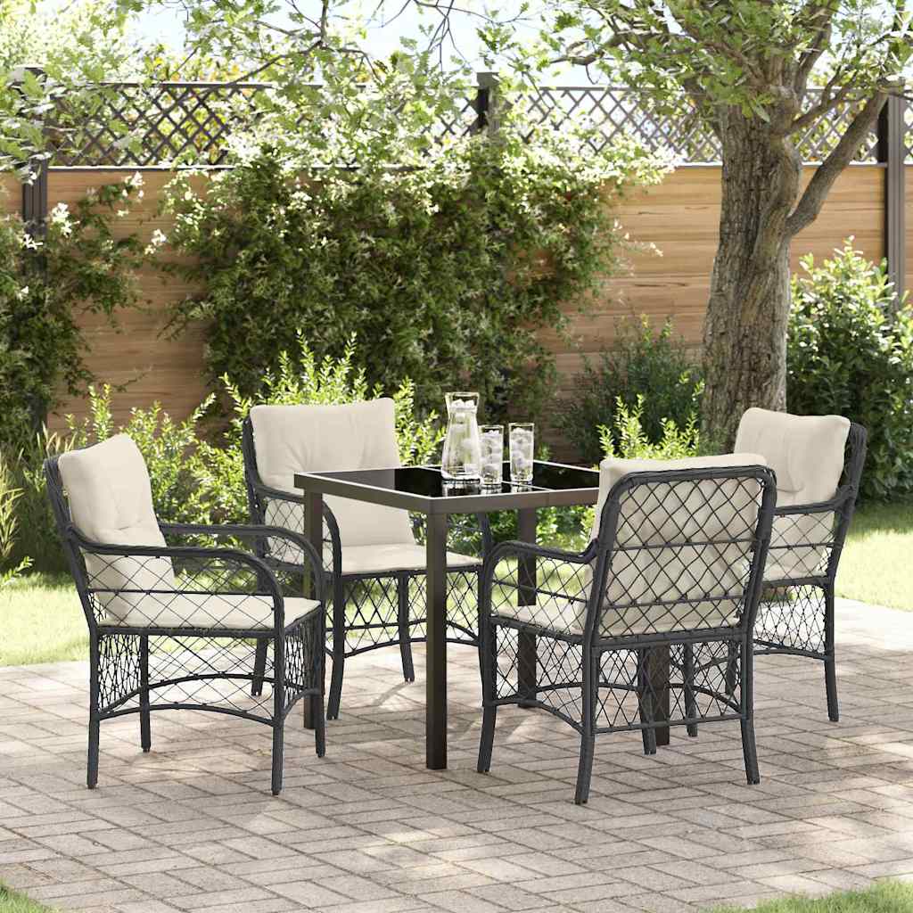 Have Spisebordssæt med pude 5 pcs Sort polyrattan