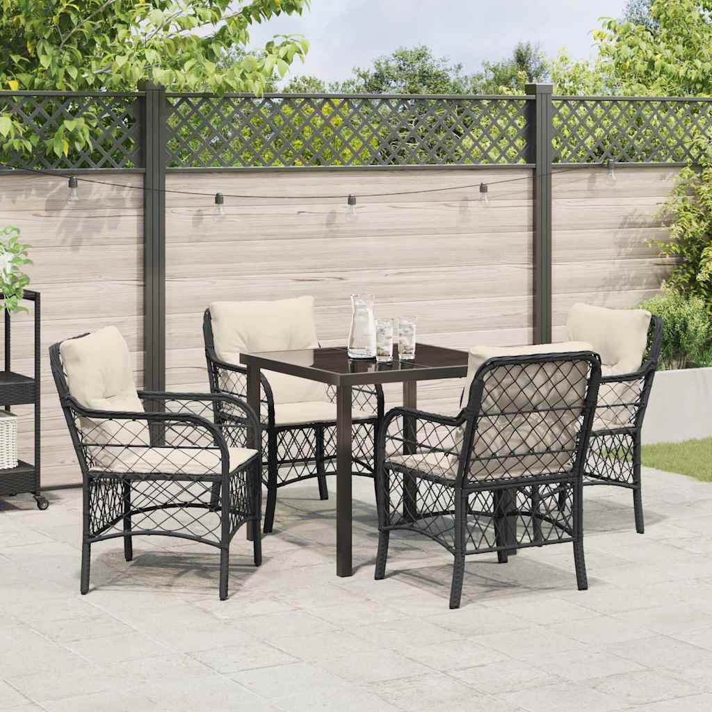 Have Spisebordssæt med pude 5 pcs Sort polyrattan