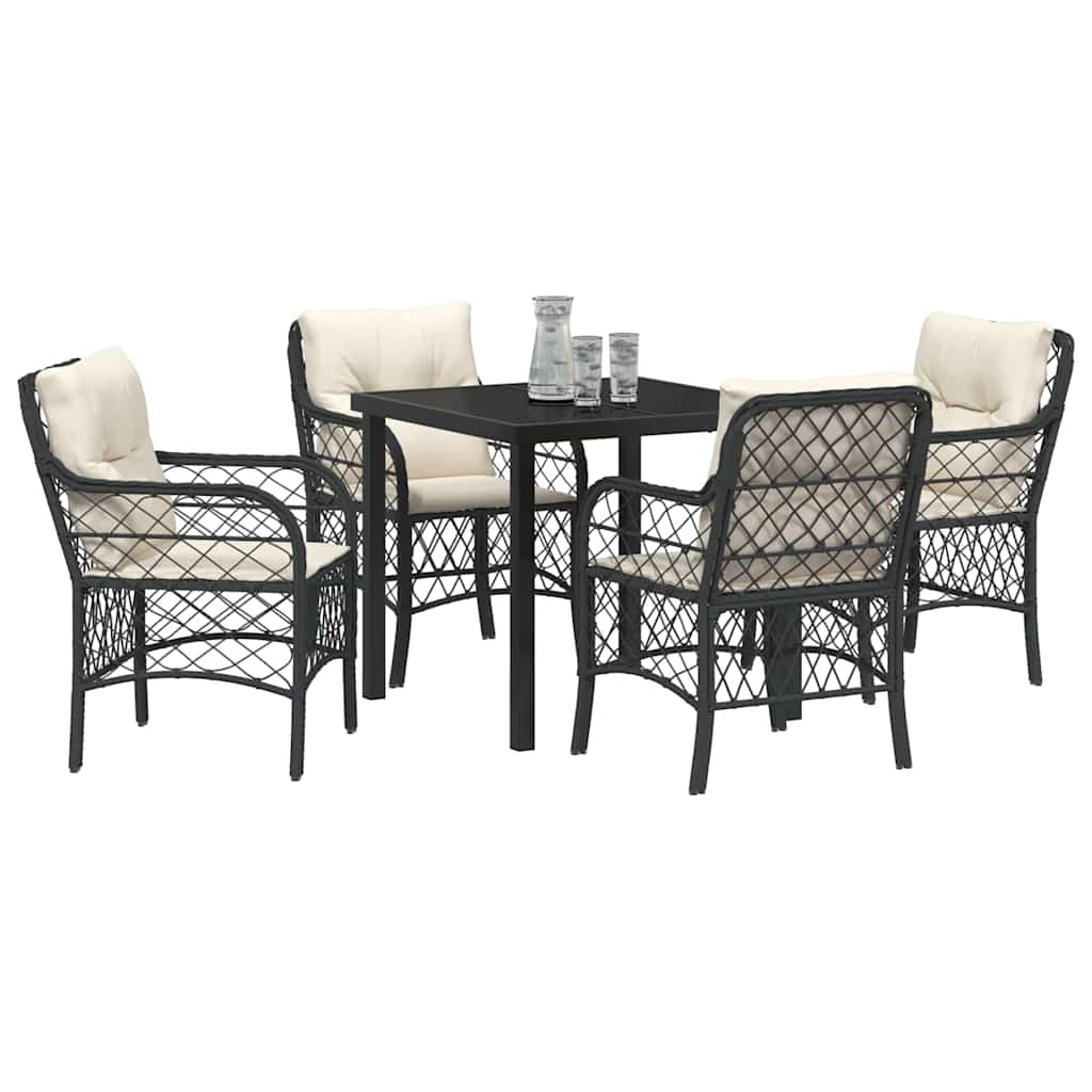 Have Spisebordssæt med pude 5 pcs Sort polyrattan
