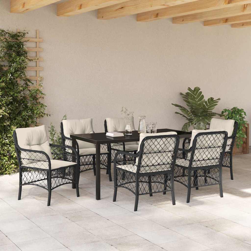 Have Spisebordssæt med pude 7 pcs Sort polyrattan
