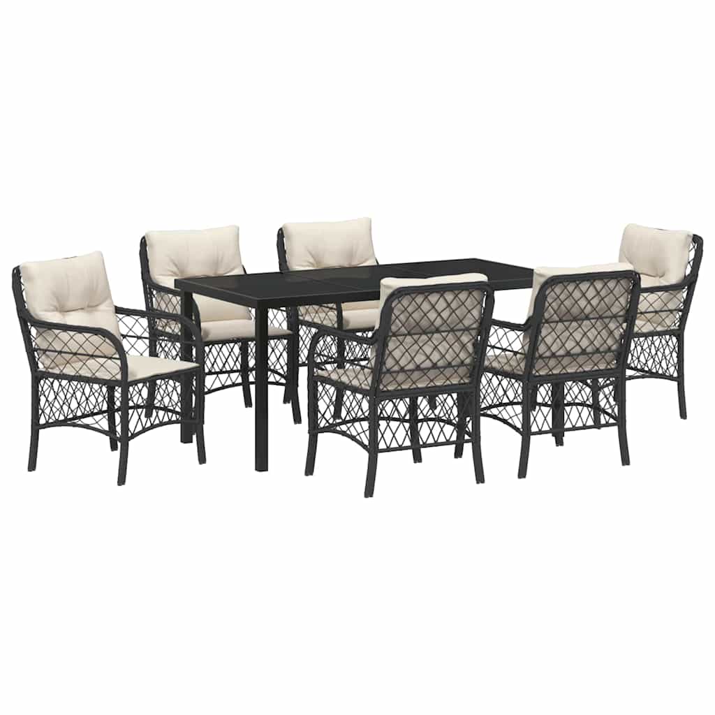 Have Spisebordssæt med pude 7 pcs Sort polyrattan