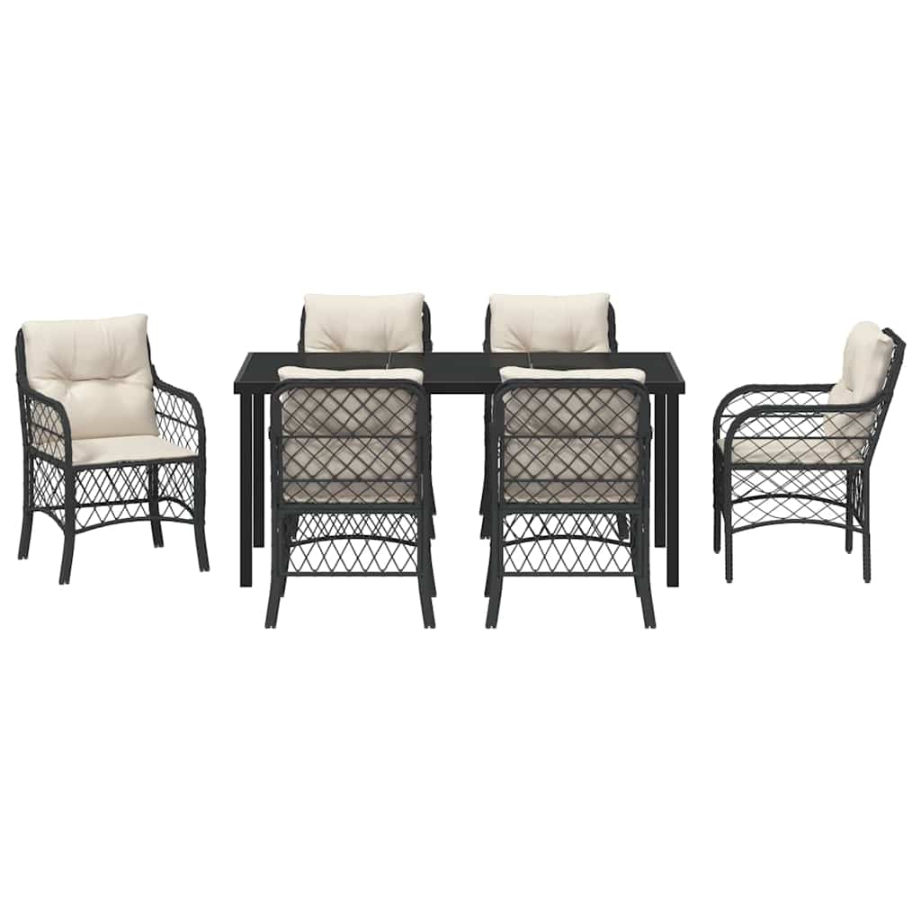 Have Spisebordssæt med pude 7 pcs Sort polyrattan