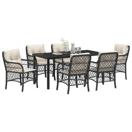 Have Spisebordssæt med pude 7 pcs Sort polyrattan