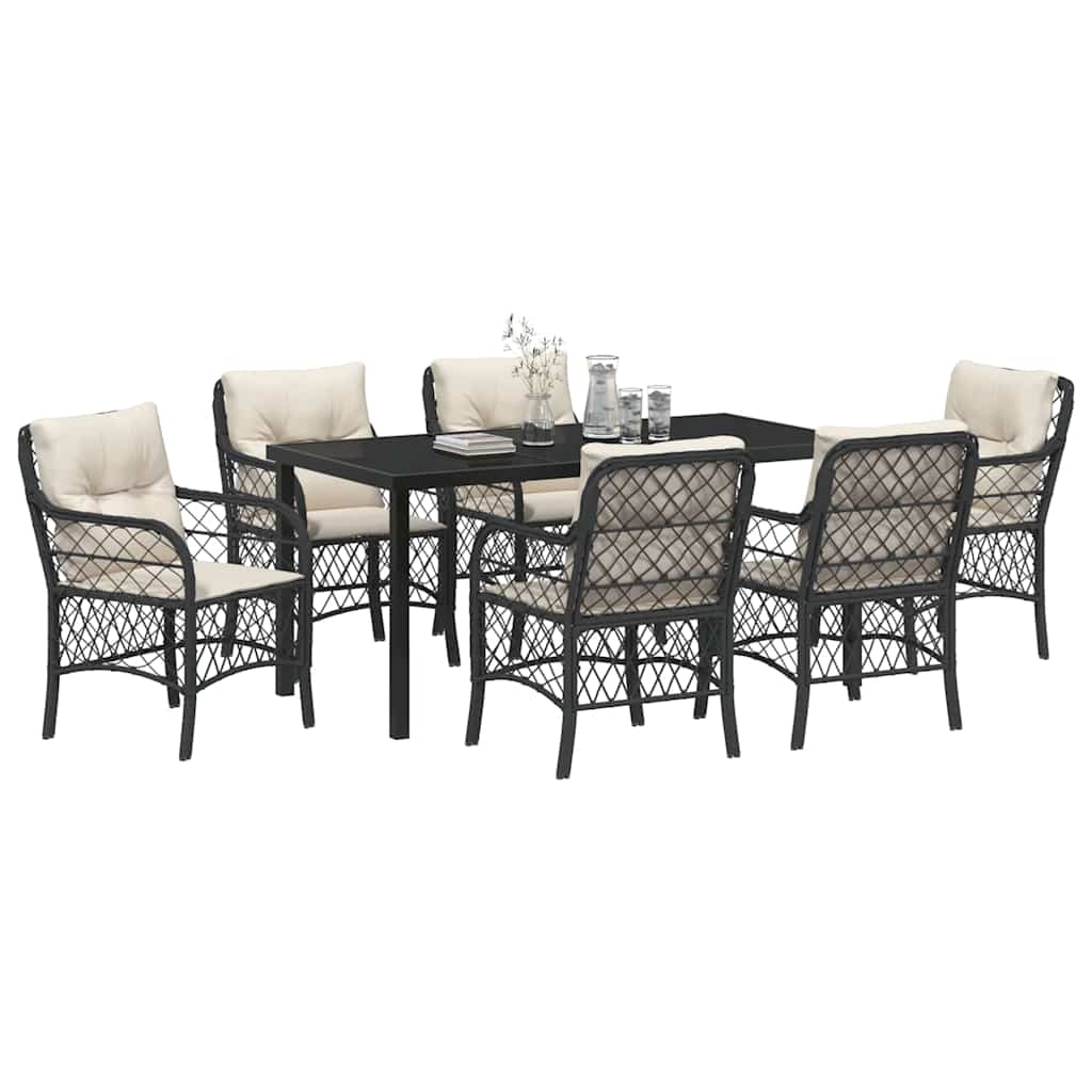 Have Spisebordssæt med pude 7 pcs Sort polyrattan