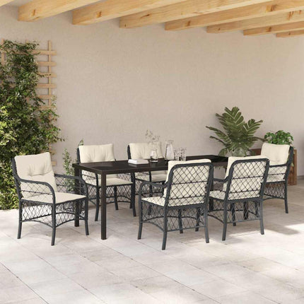 Have Spisebordssæt med pude 7 pcs Sort polyrattan