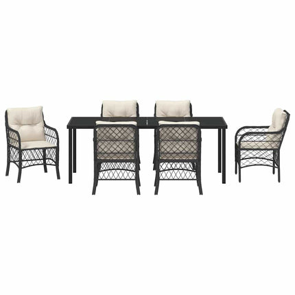 Have Spisebordssæt med pude 7 pcs Sort polyrattan