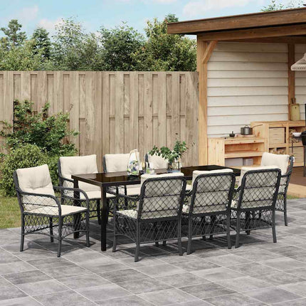 Have Spisebordssæt med pude 9 pcs Sort polyrattan
