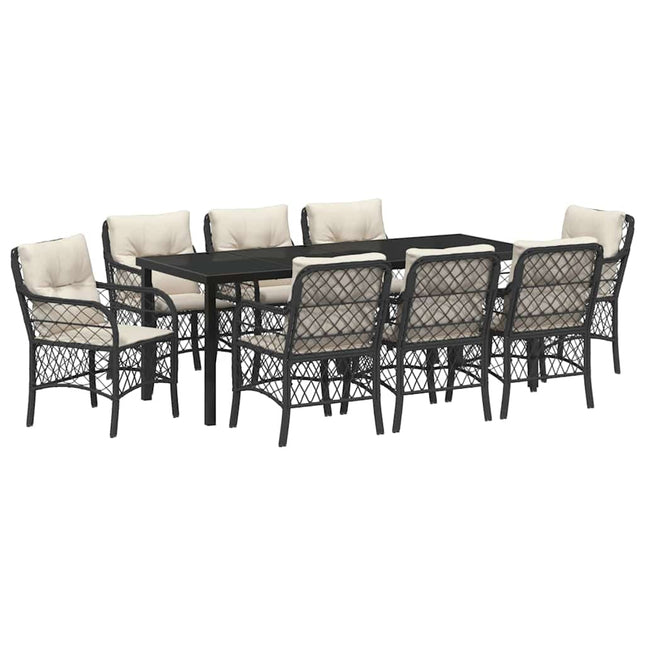Have Spisebordssæt 9 stk. Sort polyrattan