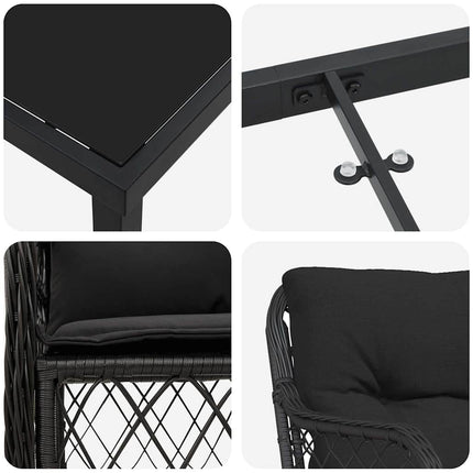 Have Spisebordssæt med pude 3 pcs Sort polyrattan
