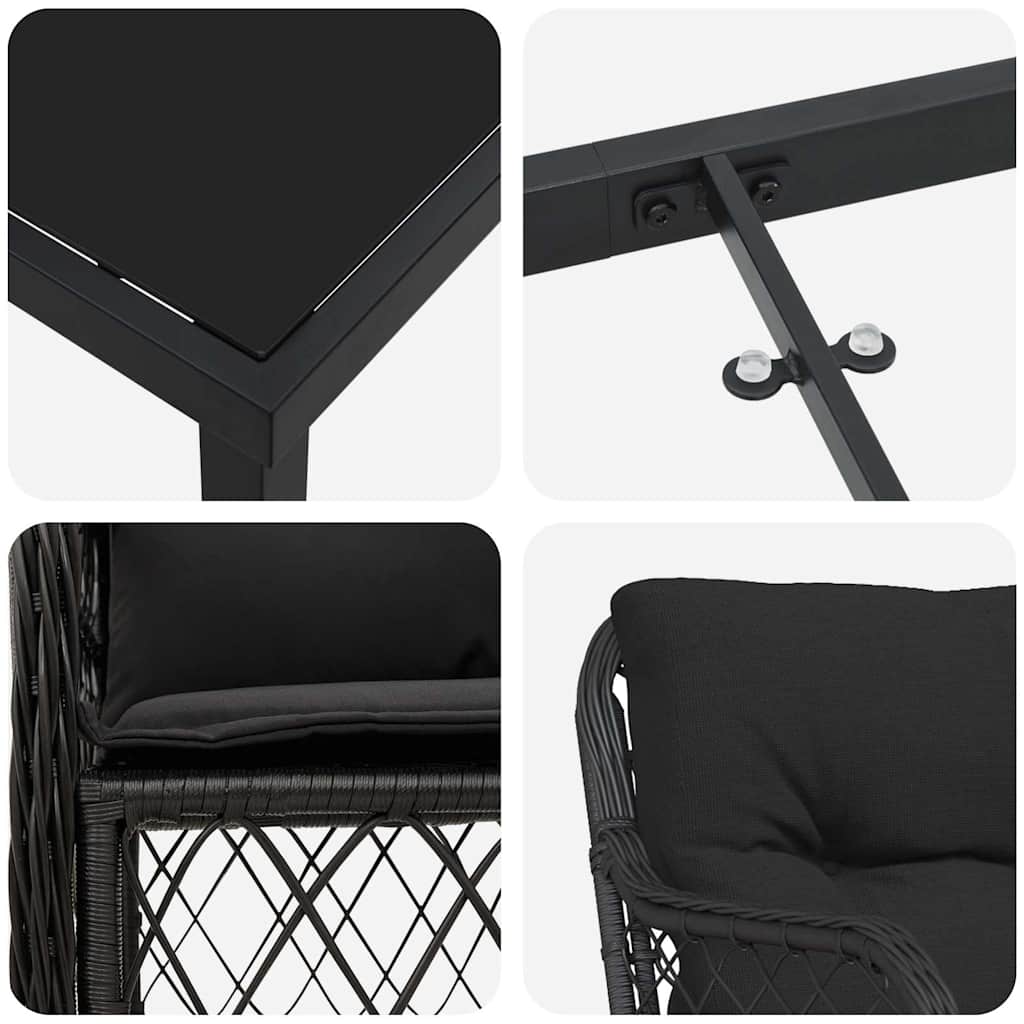 Have Spisebordssæt med pude 5 pcs Sort polyrattan