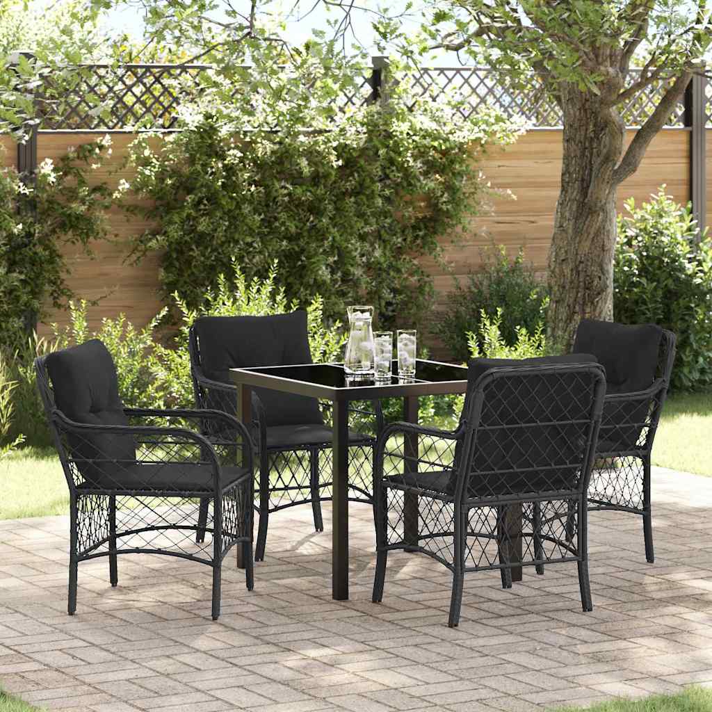 Have Spisebordssæt med pude 5 pcs Sort polyrattan