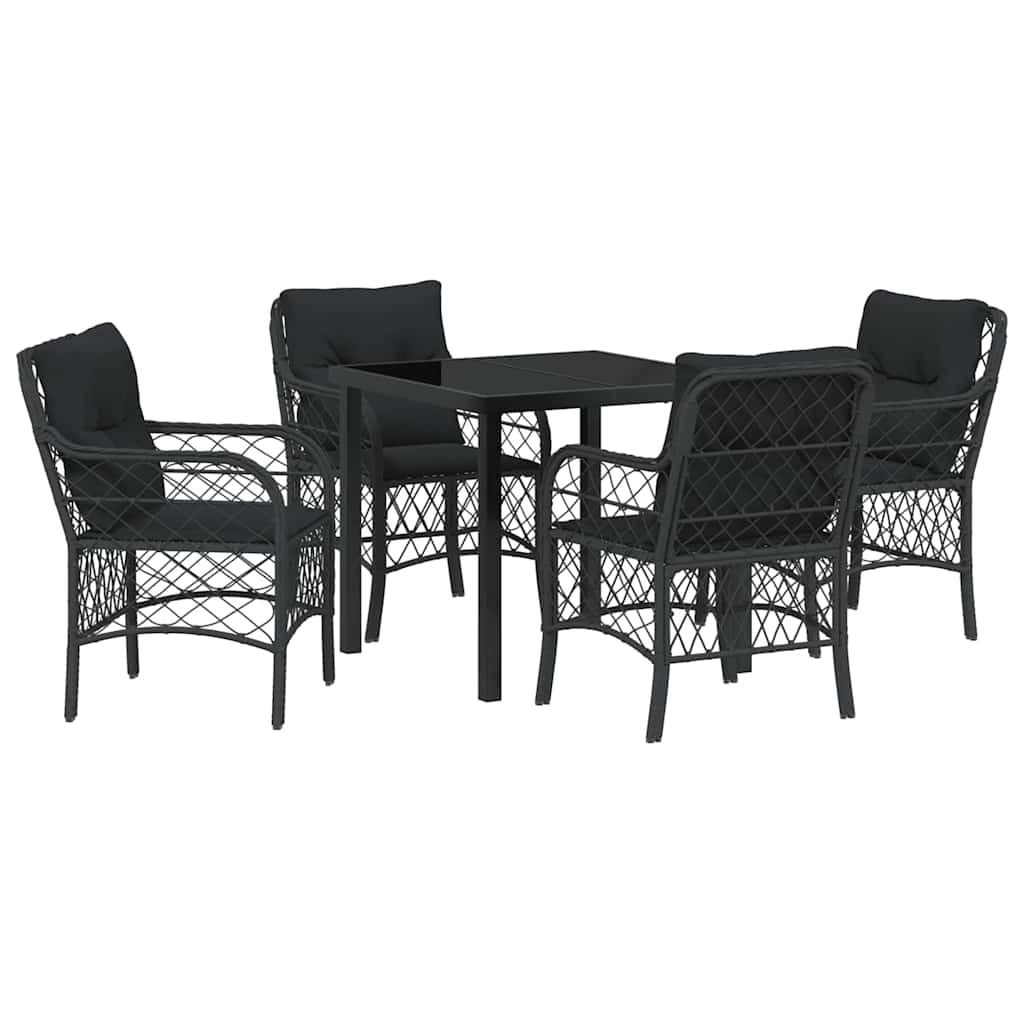 Have Spisebordssæt med pude 5 pcs Sort polyrattan