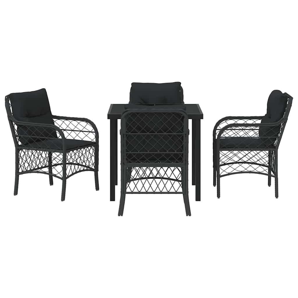 Have Spisebordssæt med pude 5 pcs Sort polyrattan