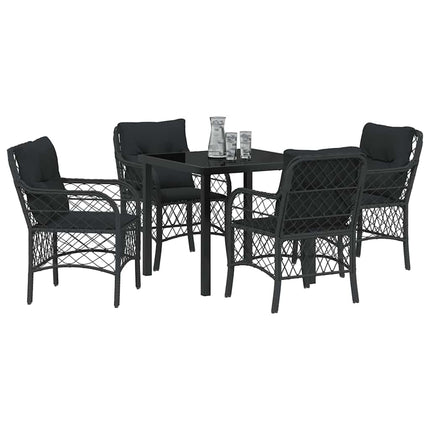 Have Spisebordssæt med pude 5 pcs Sort polyrattan