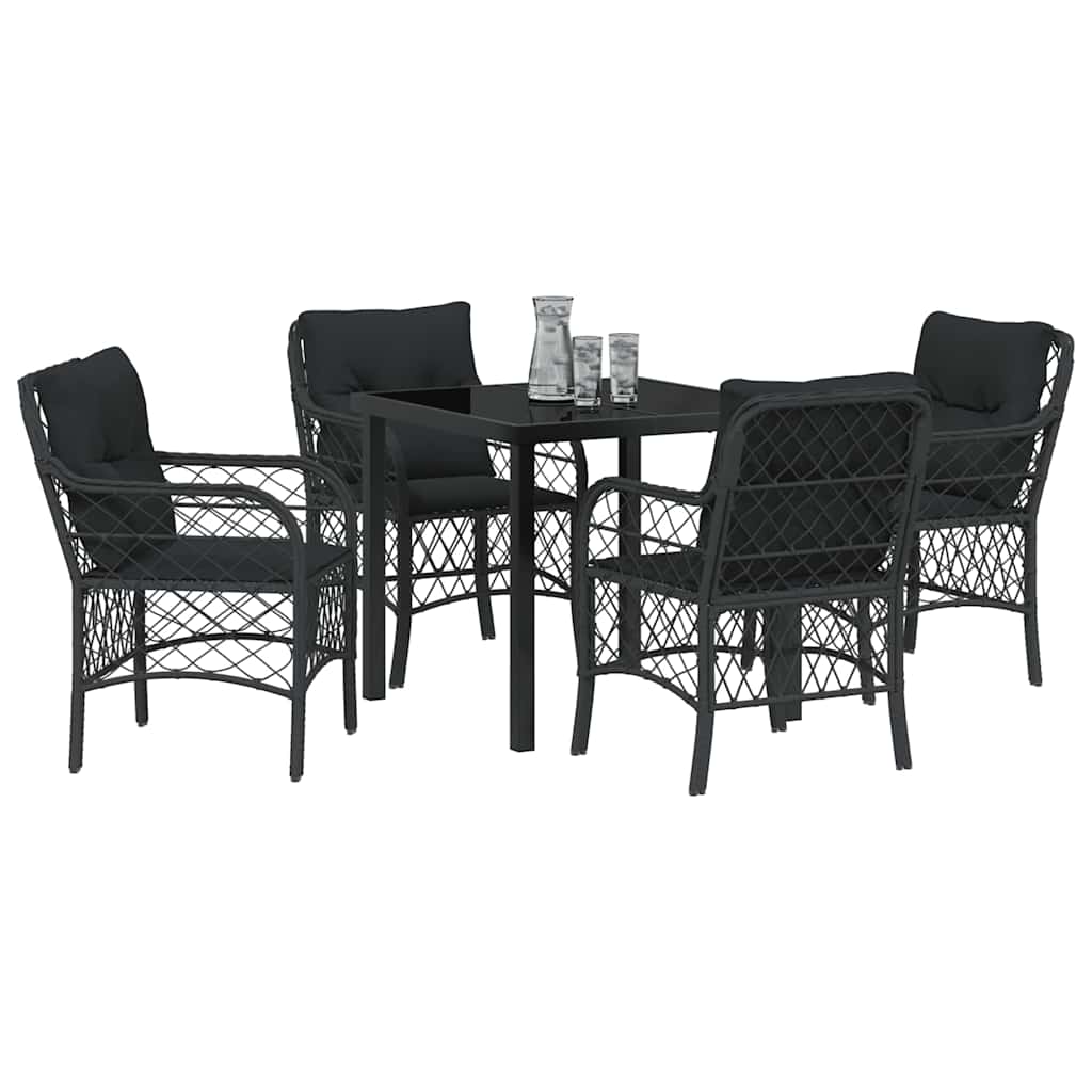 Have Spisebordssæt med pude 5 pcs Sort polyrattan