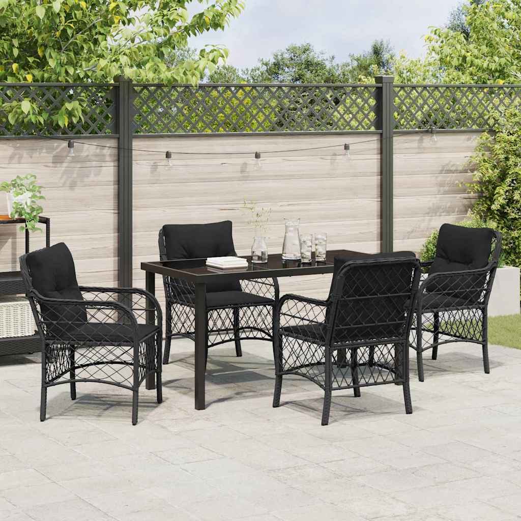 Have Spisebordssæt med pude 5 pcs Sort polyrattan
