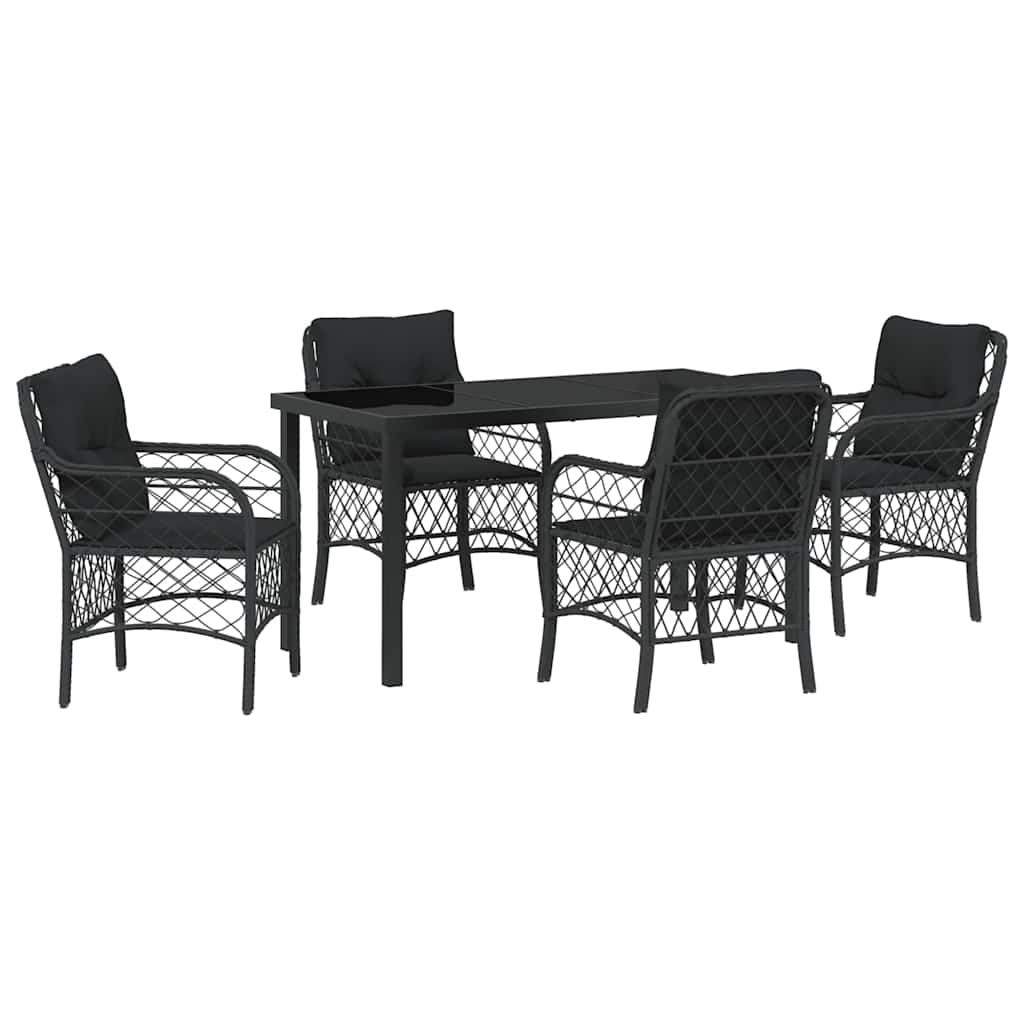 Have Spisebordssæt med pude 5 pcs Sort polyrattan