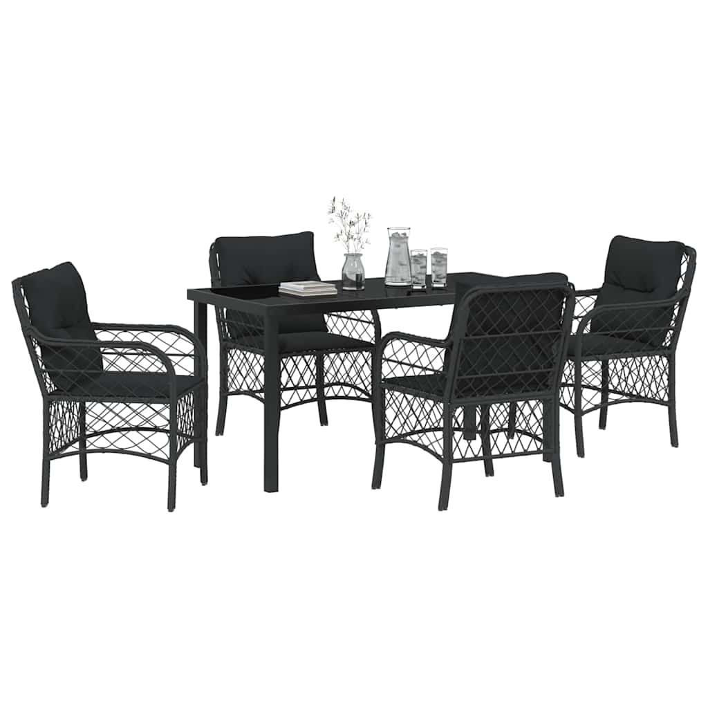 Have Spisebordssæt med pude 5 pcs Sort polyrattan