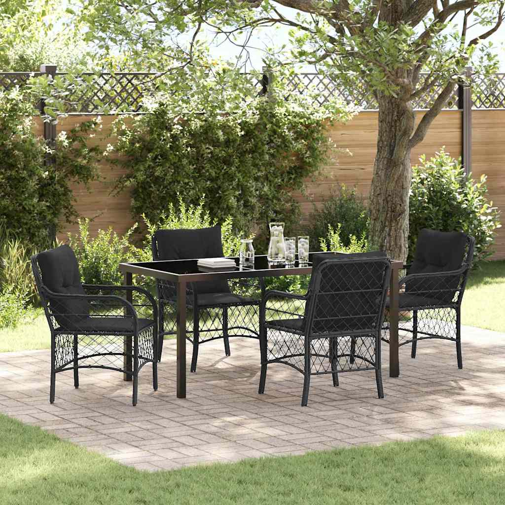 Have Spisebordssæt med pude 5 pcs Sort polyrattan