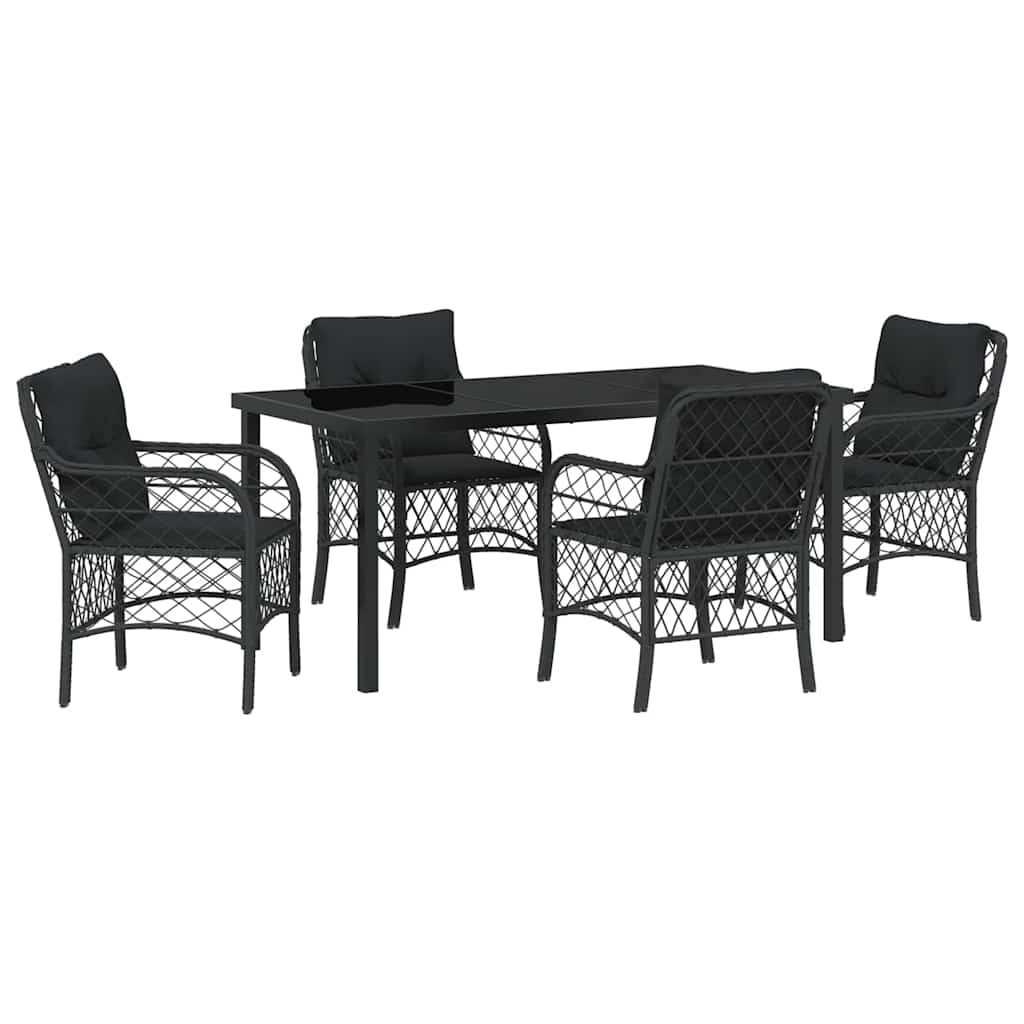 Have Spisebordssæt med pude 5 pcs Sort polyrattan