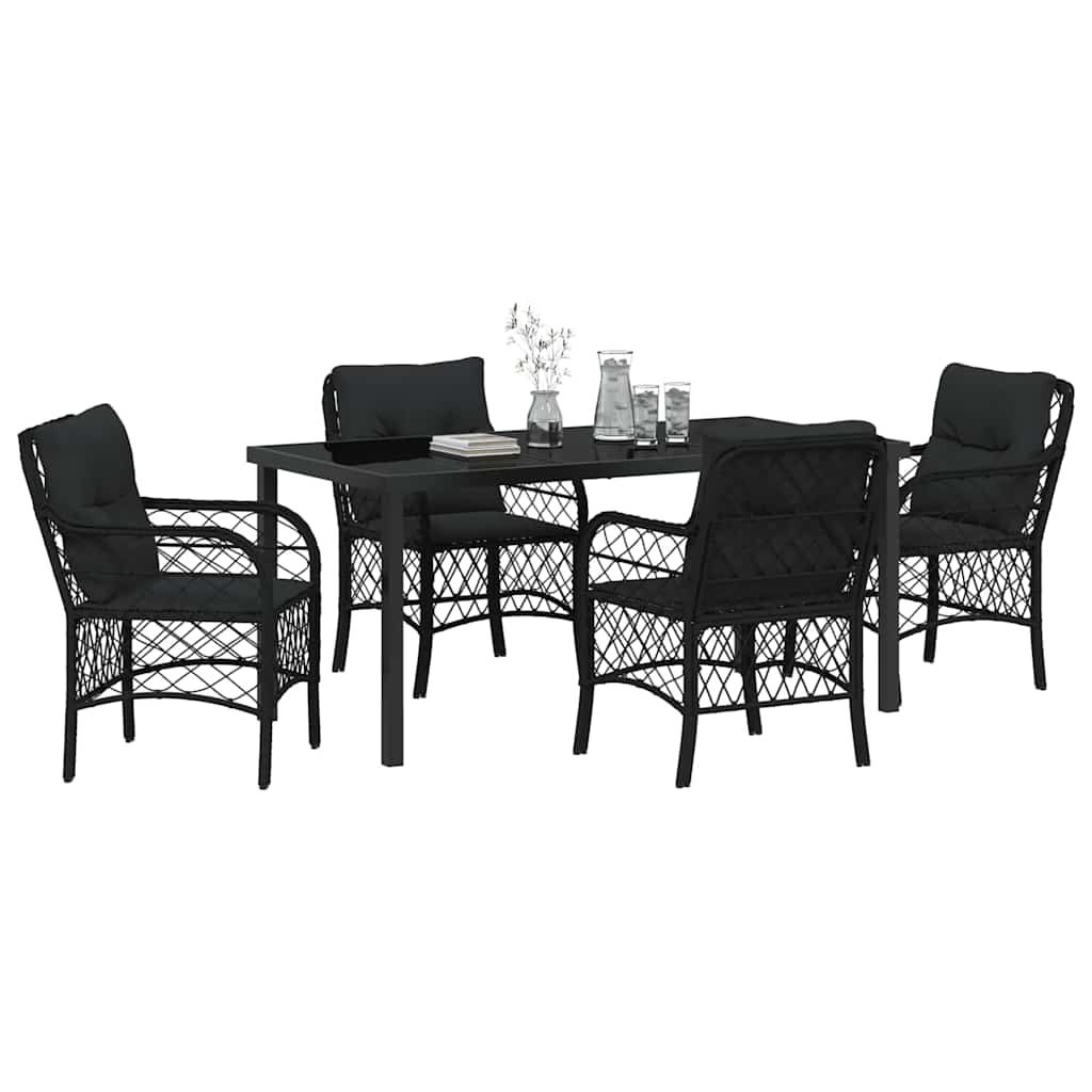 Have Spisebordssæt med pude 5 pcs Sort polyrattan