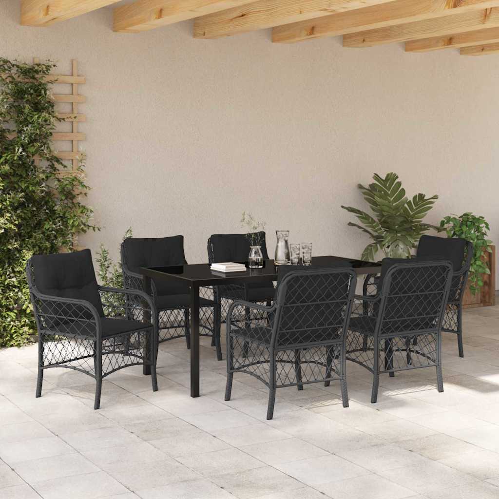 Have Spisebordssæt med pude 7 pcs Sort polyrattan