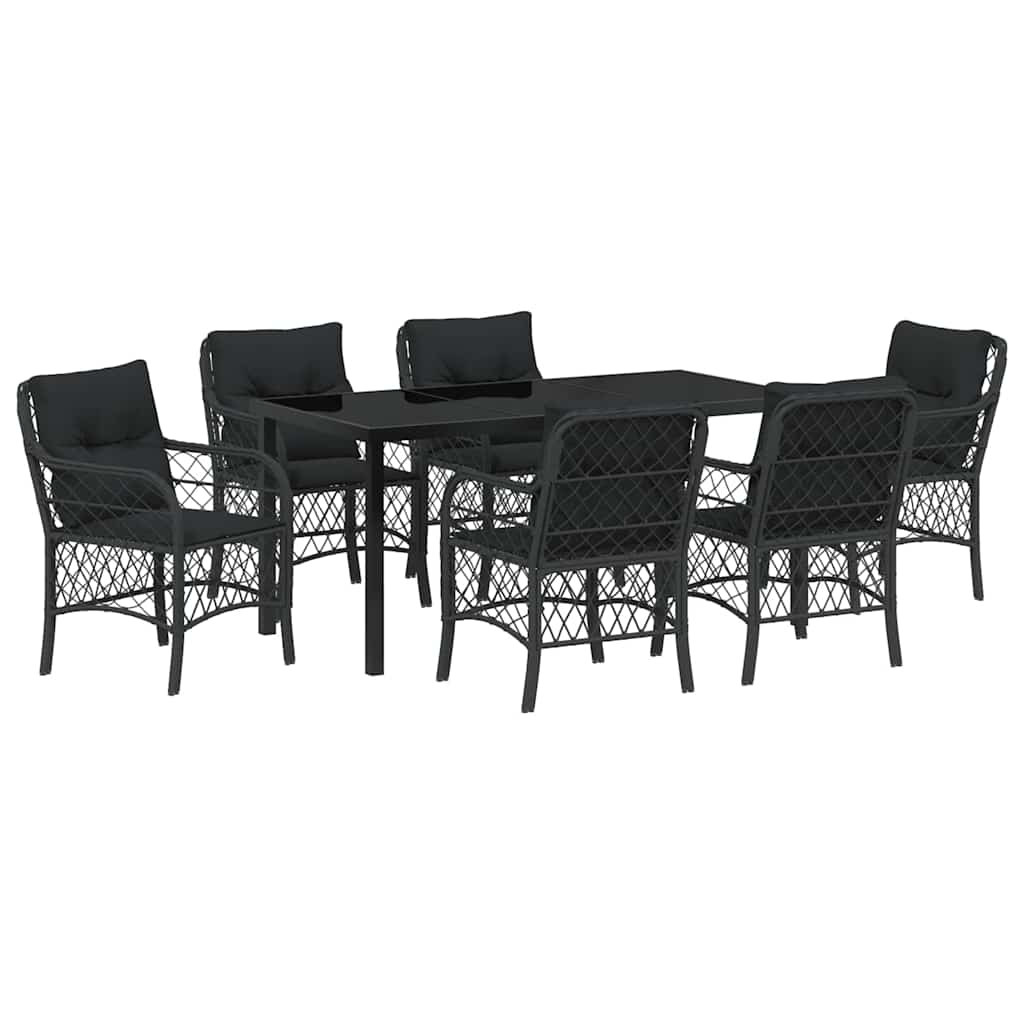 Have Spisebordssæt med pude 7 pcs Sort polyrattan