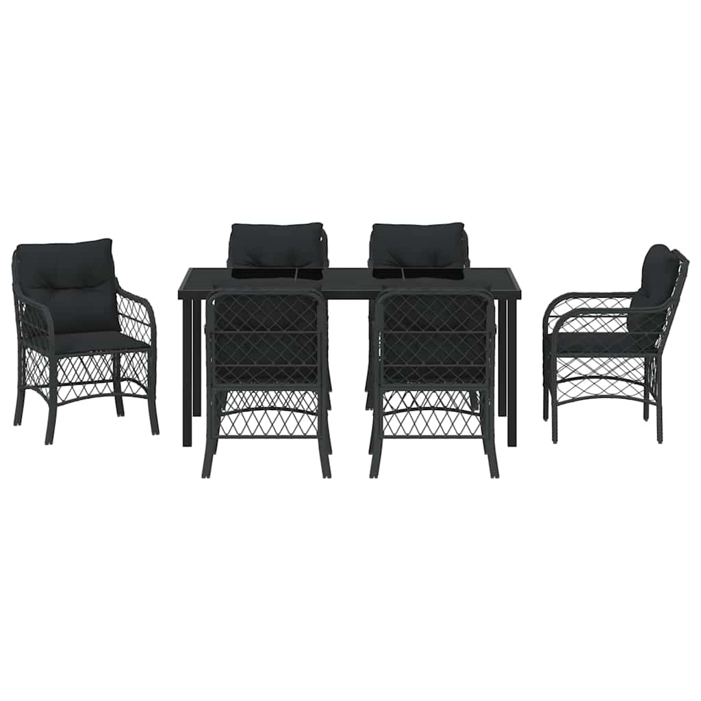 Have Spisebordssæt med pude 7 pcs Sort polyrattan