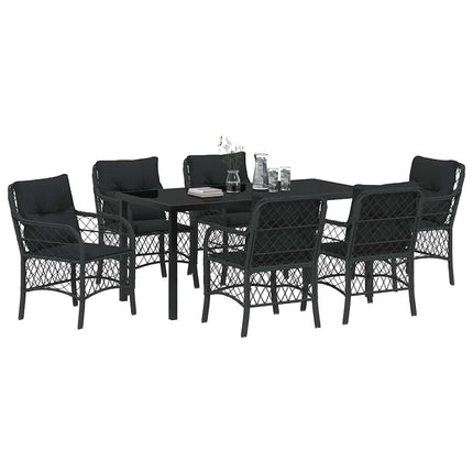 Have Spisebordssæt med pude 7 pcs Sort polyrattan