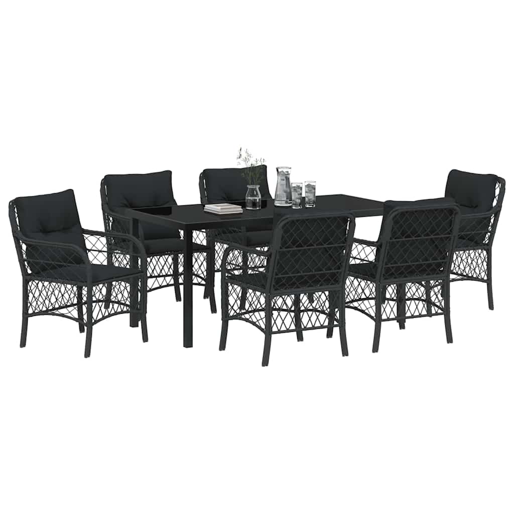 Have Spisebordssæt med pude 7 pcs Sort polyrattan