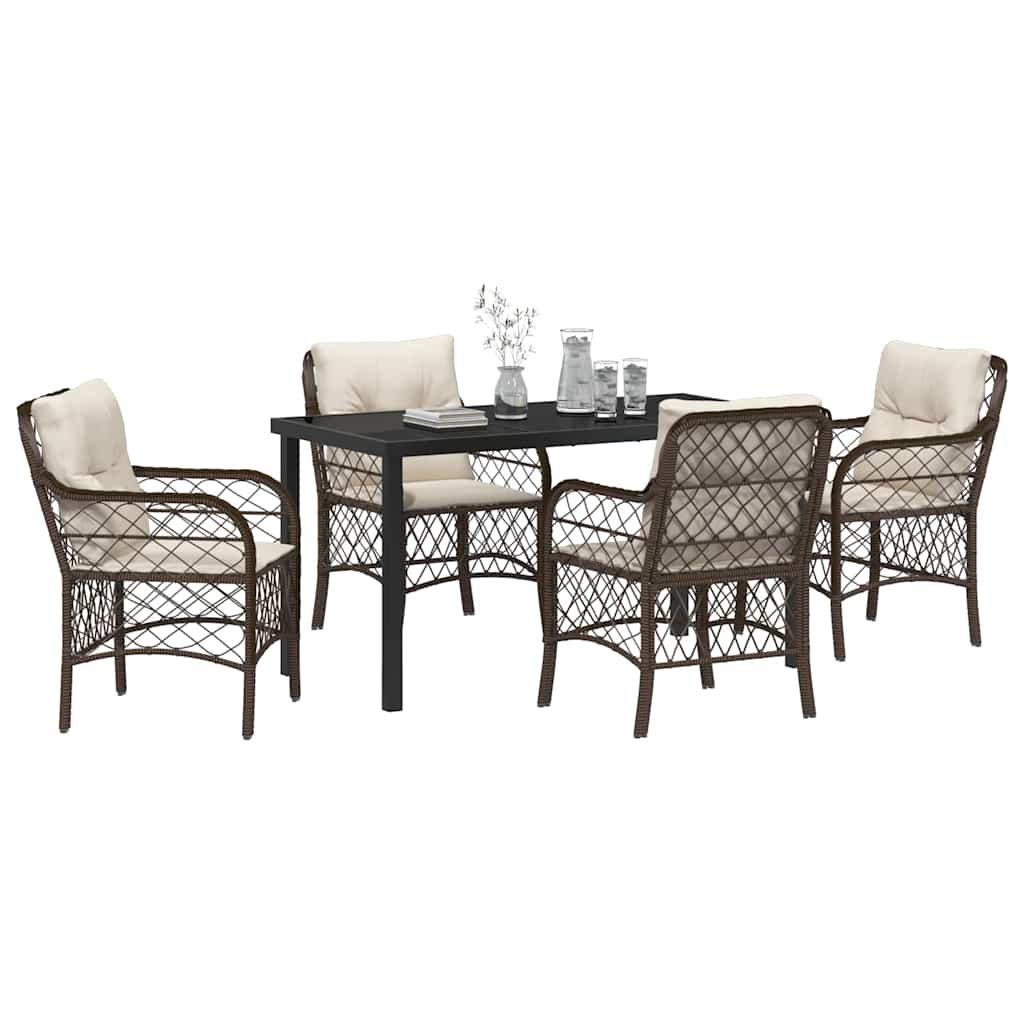Have Spisebordssæt med pude 5 pcs Brun polyrattan