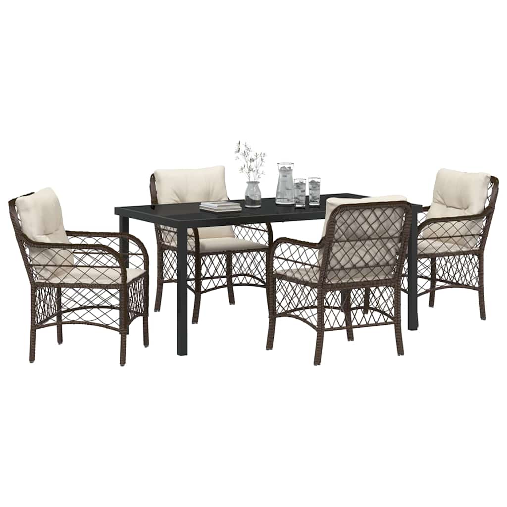 Have Spisebordssæt med pude 5 pcs Brun polyrattan
