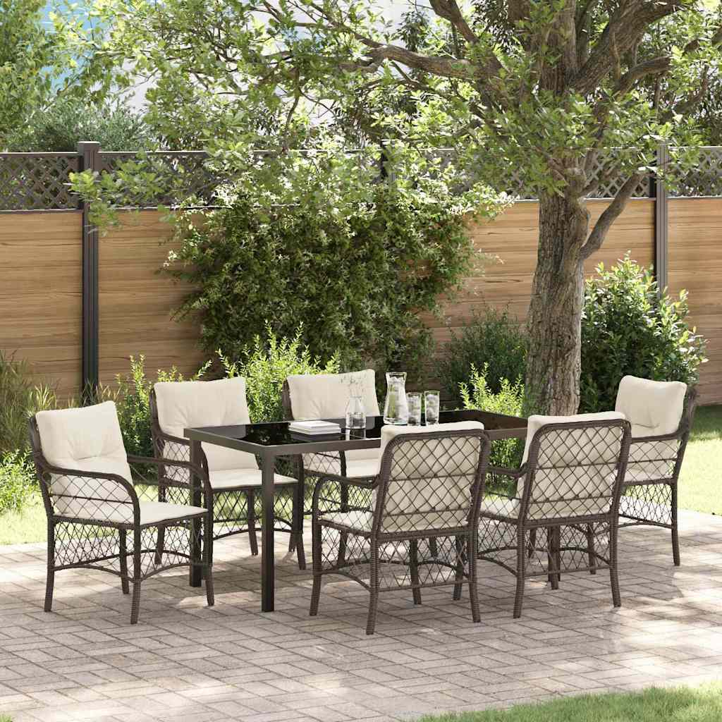 Have Spisebordssæt med pude 7 pcs Brun polyrattan