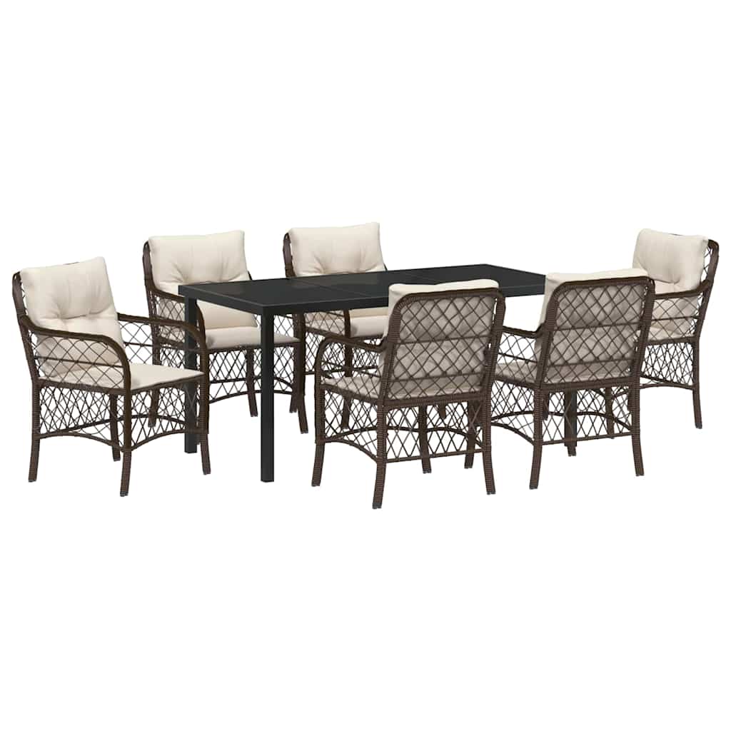 Have Spisebordssæt med pude 7 pcs Brun polyrattan