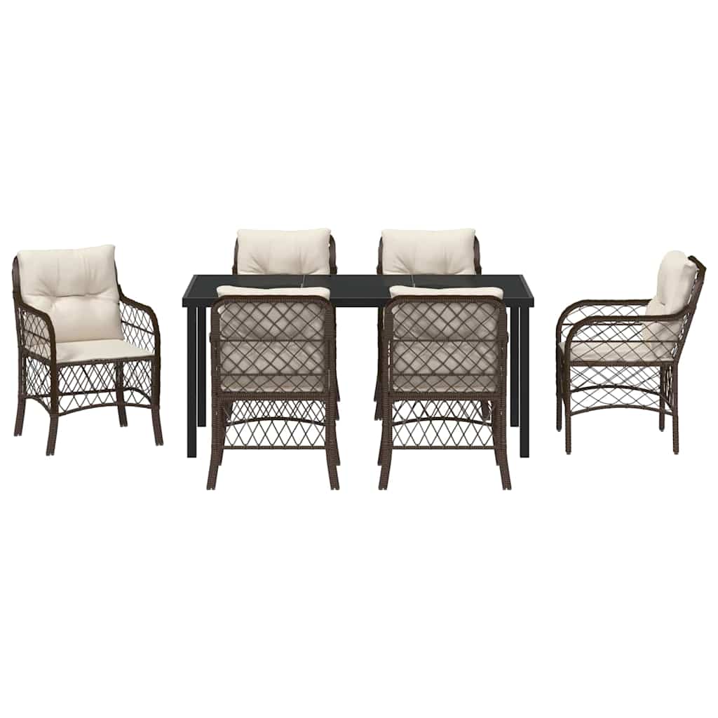 Have Spisebordssæt med pude 7 pcs Brun polyrattan
