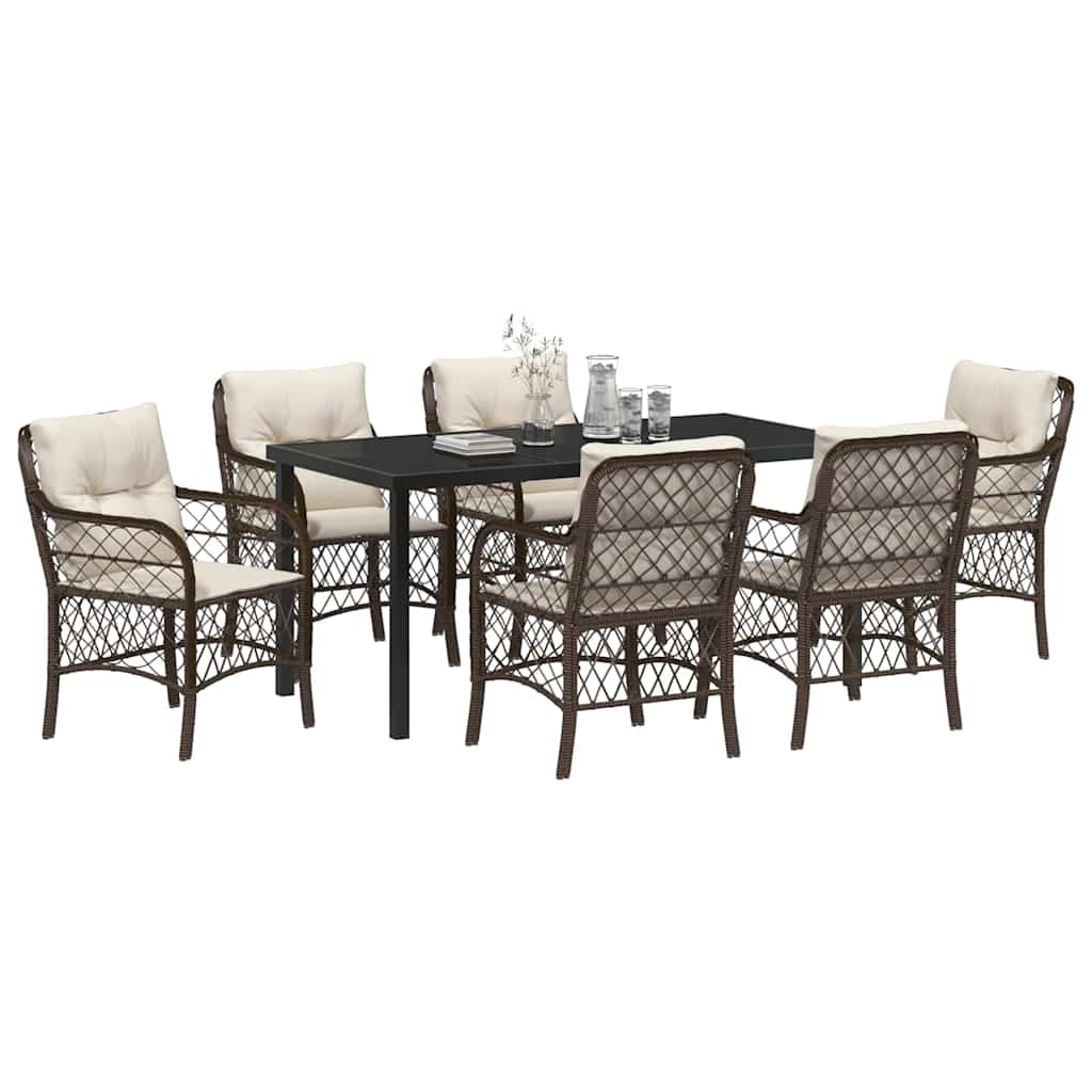 Have Spisebordssæt med pude 7 pcs Brun polyrattan