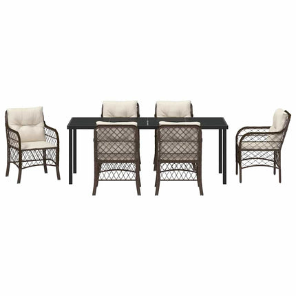 Have Spisebordssæt med pude 7 pcs Brun polyrattan